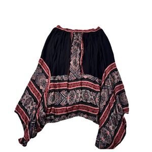 Monroe & Main Sharkbite Midi Skirt Women Size M Black Boho Tribal Rayon Pockets